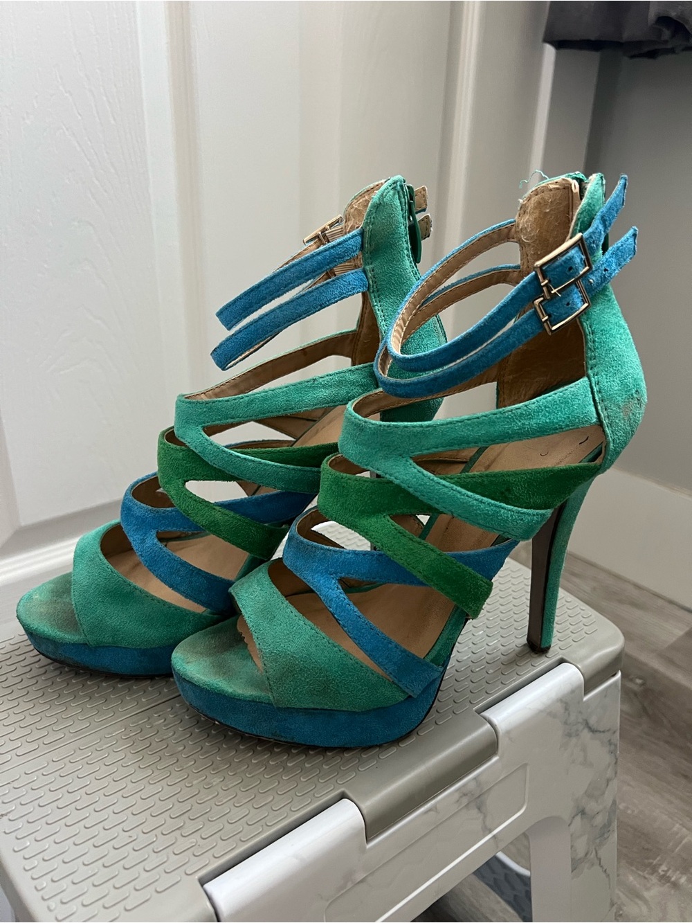 Heart In D Double Strap Zip Up Heel 7.5